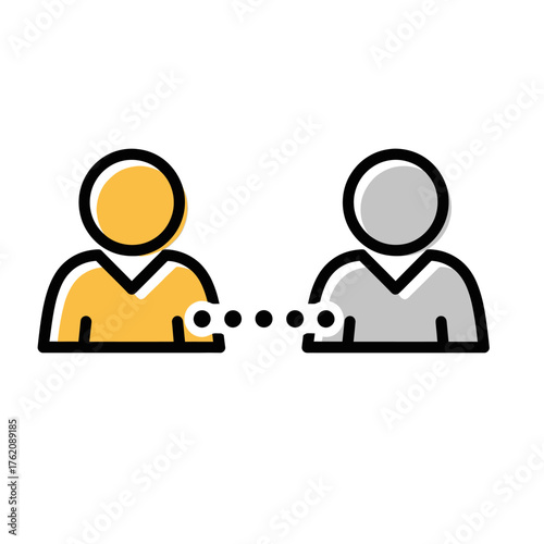 Two people communicating with each other through dots.