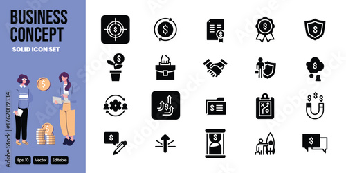 Business concept solid icon set vector design good for web and mobile app