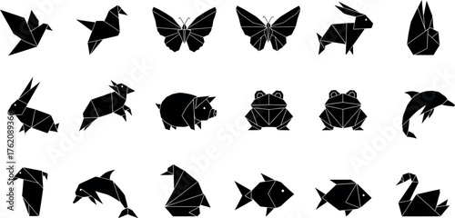 Set of 18 stylized animal silhouettes in a rough sketched artistic style perfect for diverse design projects