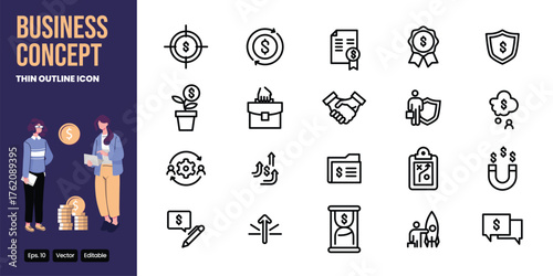 Business concept thin outline icon set vector design good for web and mobile app