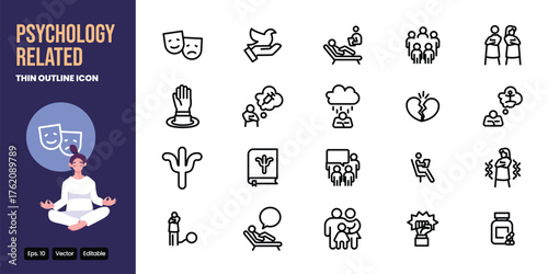 psychology related thin outline icon set vector design good for web and mobile app