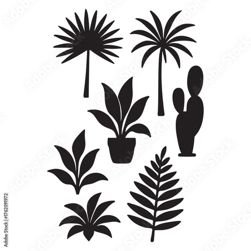 collection of silhouettes of various houseplants