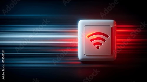 A glowing WiFi symbol, rendered in 3D, beams with radiant energy amidst a futuristic, high-tech backdrop, symbolizing seamless connectivity and the digital frontier.