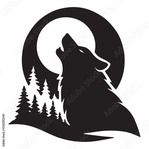 vector illustration of a wolf howling at night
