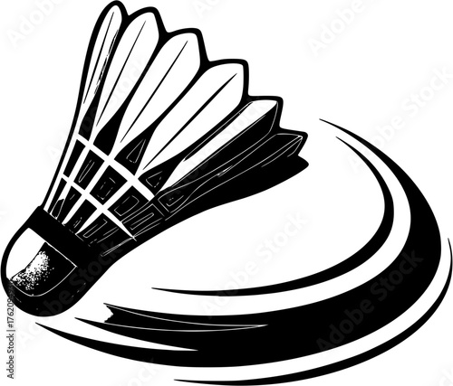 Dynamic badminton shuttlecock with motion trail vector illustration — symbol of speed, precision, and sport energy for posters or equipment branding