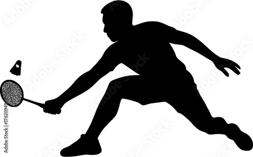 Badminton player net shot silhouette vector symbol of accuracy control and skill used for sports logos posters and athletic branding.