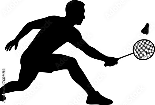 Badminton player net shot silhouette vector symbol of accuracy control and skill used for sports logos posters and athletic branding.