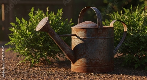 Rustic Old Watering Can in Garden.