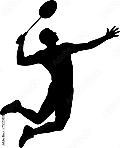 Badminton power smash player silhouette vector showing explosive overhead hit in fast court action and training.