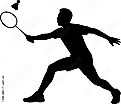 Badminton player hitting shuttlecock vector illustration showing dynamic forehand stroke during competition or practice.