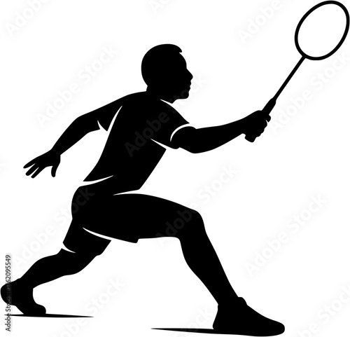 Badminton player forehand shot vector silhouette showing athlete in action performing stroke during match and training.