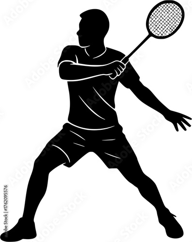 Tennis player forehand swing vector silhouette showing athlete striking ball during match or training session.