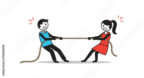 Struggling couple in tug-of-war, representing conflict, competition, and teamwork challenges in business and life