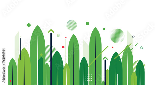 Modern vibrant green foliage design with abstract geometric shapes, perfect for eco-friendly brands or nature-inspired campaigns, creating a fresh clean aesthetic