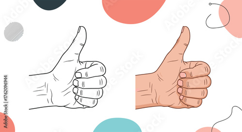 Thumbs up gesture in both outline and color, perfect for conveying approval, success, and positive feedback in a modern setting