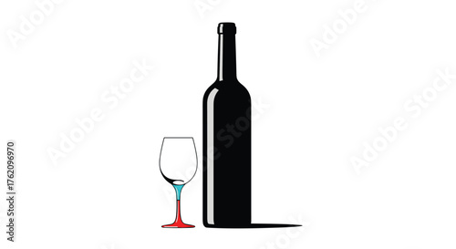 Elegant wine bottle and glass illustration, perfect for restaurant menus, wine tasting promotions, and sophisticated lifestyle branding