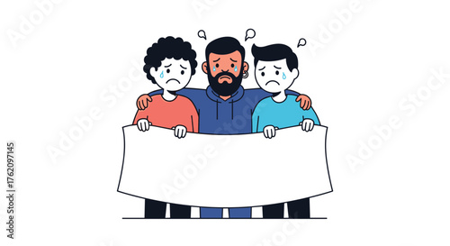 Supporting friends through tough times with blank banner for message, expressing empathy and unity in a modern illustration