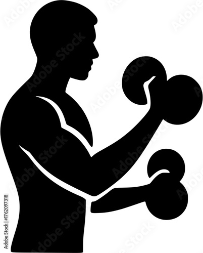 Weightlifting silhouette vector showing athlete doing bicep curls with dumbbells for strength training
