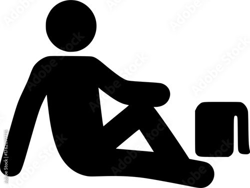 Injury rest vector icon showing athlete sitting during recovery or rehabilitation period after training
