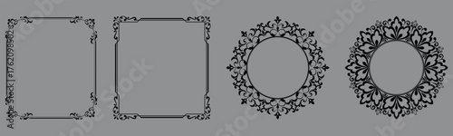 Set of decorative frames Elegant vector element for design in Eastern style, place for text. Floral black and gray borders. Lace illustration for invitations and greeting cards