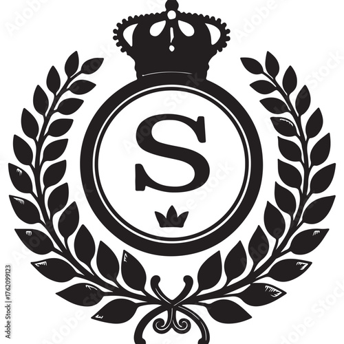 Elegant initial s logo design isolated on white background, featuring a crown and laurel wreath for a luxurious and regal look
