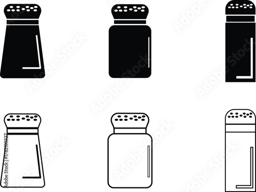 Culinary seasoning shaker vector collection of salt and pepper bottles for kitchen and food preparation design concepts