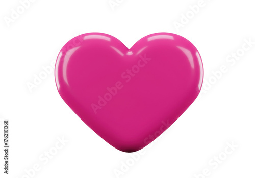 Isolated heart shape in bright pink color, glossy surface for Valentine's Day design asset