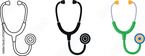 Stethoscope design set medical healthcare instrument icons representing diagnostics and cardiology care vector