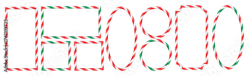 Christmas oval and round wavy candy cane frames with red, white, and green stripes. Christmas striped candy canes for text decoration. Christmas design elements. Isolated vector	
