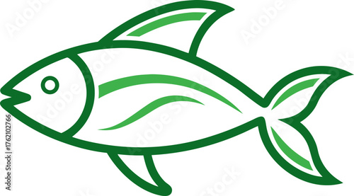 Green Line Fish Icon Vector