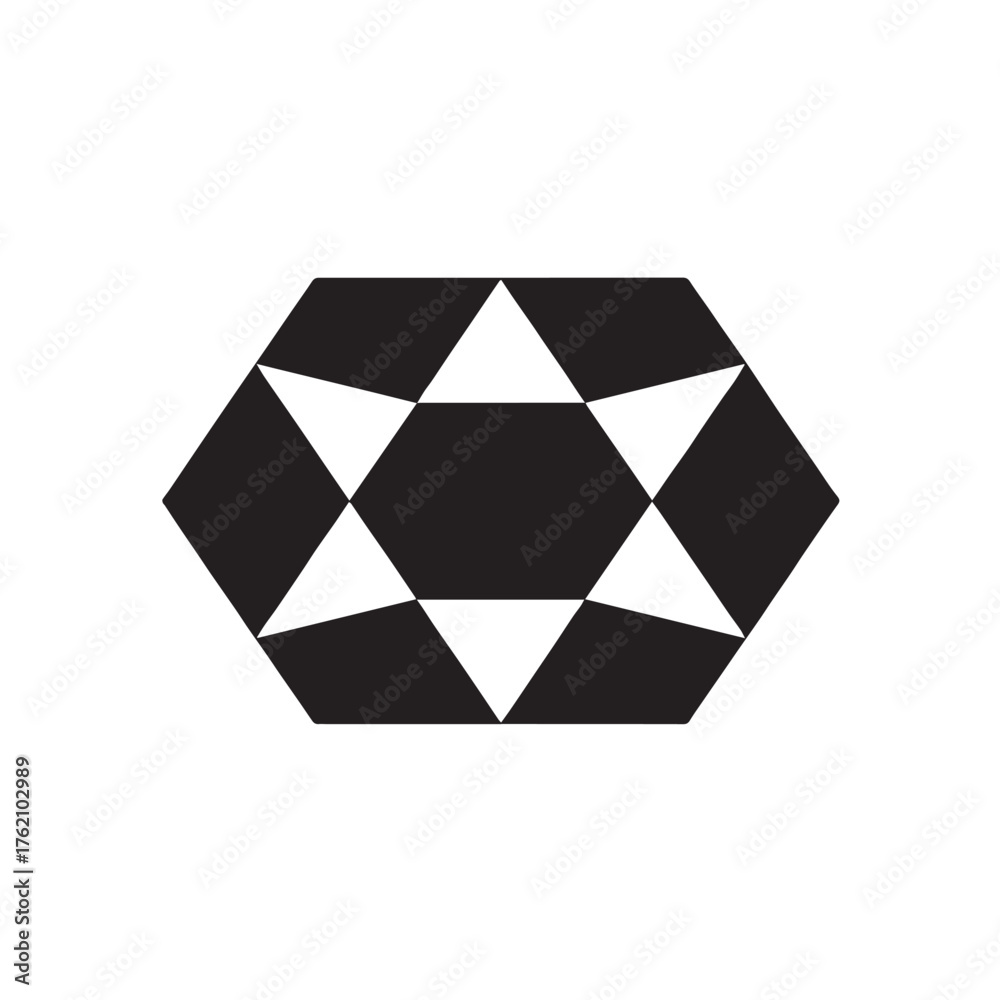 Fototapeta premium Vector art of abstract geometric hexagon shape with six white triangles inside a black hexagon