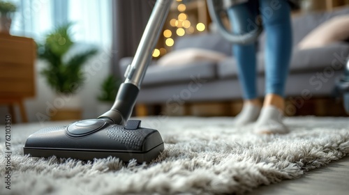 Wallpaper Mural A person operates a high-tech vacuum cleaner in a minimalist living space. Torontodigital.ca