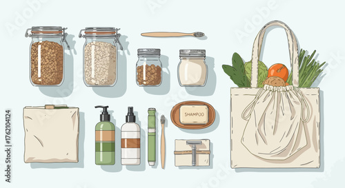Eco-Friendly Lifestyle Illustration for Sustainable Living and Environmental Awareness Campaigns, Promoting Zero Waste Initiatives and Eco-Conscious Choices