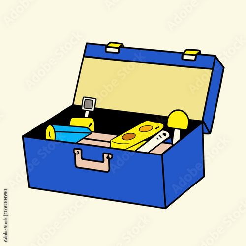 Silhouette of open toolbox filled with tools 