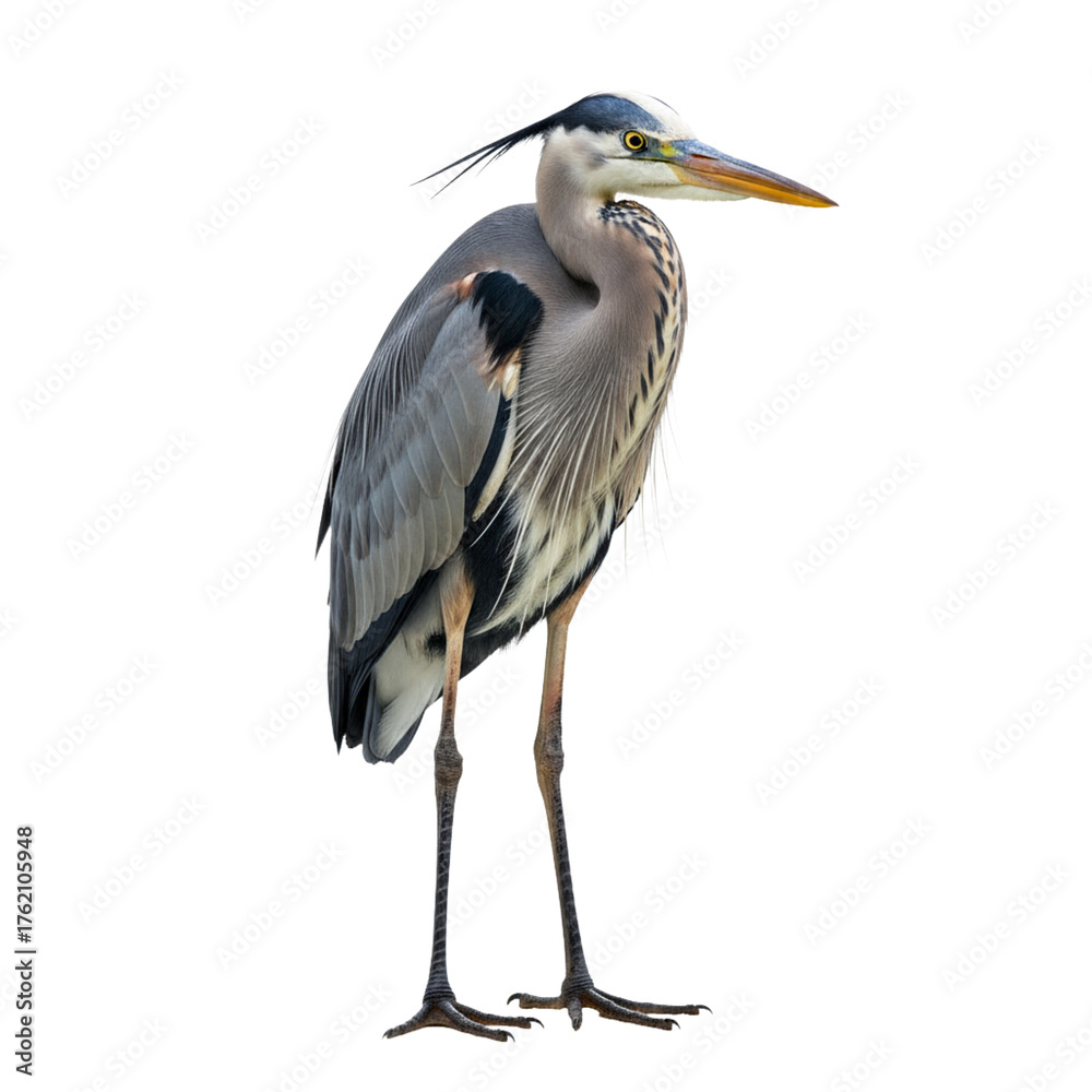 Obraz premium Blue heron standing on white background