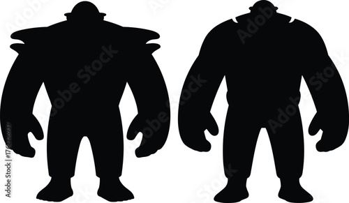 Large monster creatures silhouette collection two bigfoot humanoid figures isolated transparent background