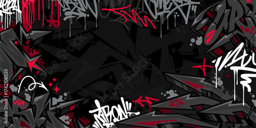 Dark Black Abstract Flat Urban Street Art Graffiti Style Vector Illustration Template Background Art