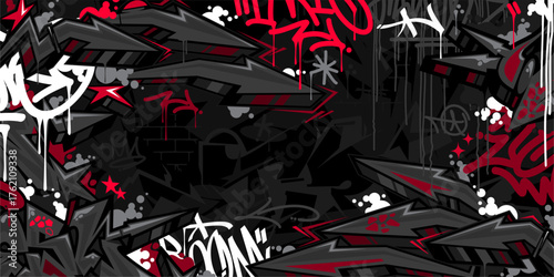 Trendy Dark Abstract Flat Urban Street Art Graffiti Style Vector Illustration Template Background