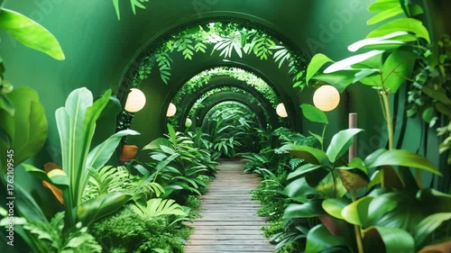 3D Looping Animation of a Jungle Green Plant Tunnel Background