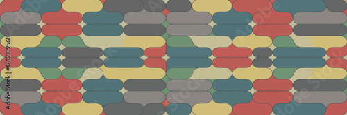 Colorful repeating pattern of rounded rectangles and connected shapes forming a mosaic design style