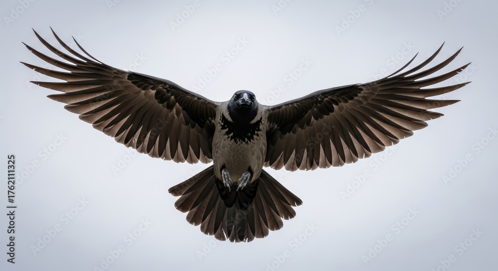 Obraz premium Majestic hawk soaring with wings spread wide in clear sky