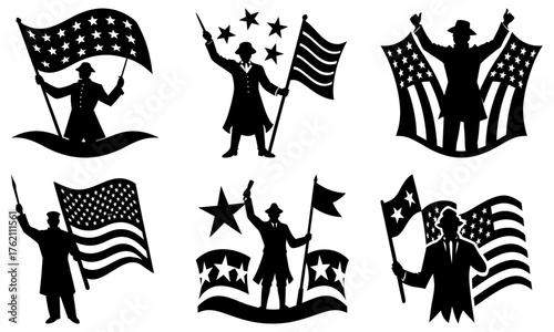 Patriotic fervor! Celebrate freedom with these vintage-inspired American icons and waving flags, perfect for holidays and promoting unity, originally a scalable vector.