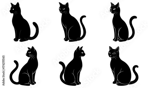 Set of Black Cat Silhouettes