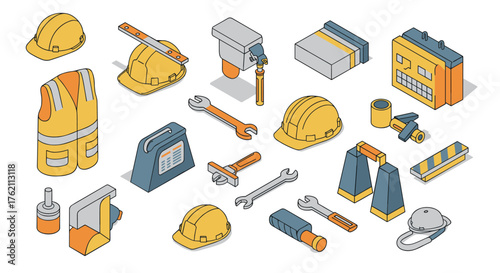 Isometric ceramic tools and pottery shapes collection for craft projects