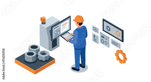 Traditional ceramic pottery with brushes and tools in isometric art style