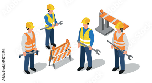 Colorful collection of pottery and crafting tools in modern isometric style