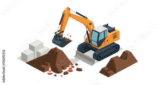 Isometric pottery scene with craftsman creating clay pots in workshop