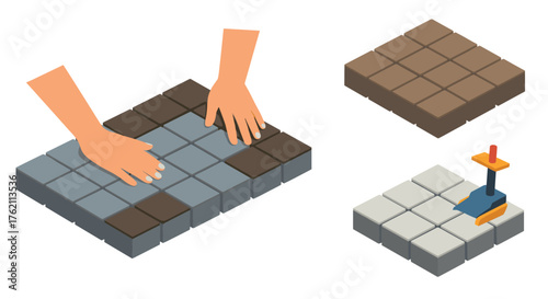 Isometric art studio with pottery wheel and sculpting tools in earth tones