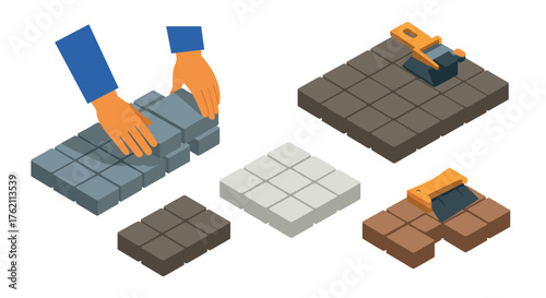 Isometric pottery crafting pottery wheel, kiln, and clay art in workshop setting