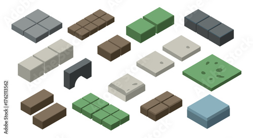 Isometric pottery workshop tools and materials with clay vases and carving instruments